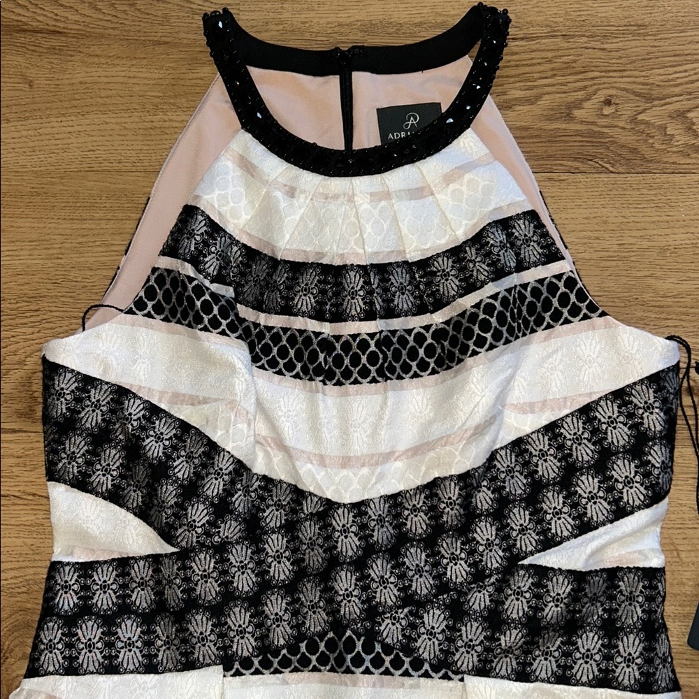 Adrianna Papell Black and White Patterned Midi Dress - Picture 2 of 11